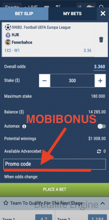 Utiliser un code promo dans l'application 1xbet